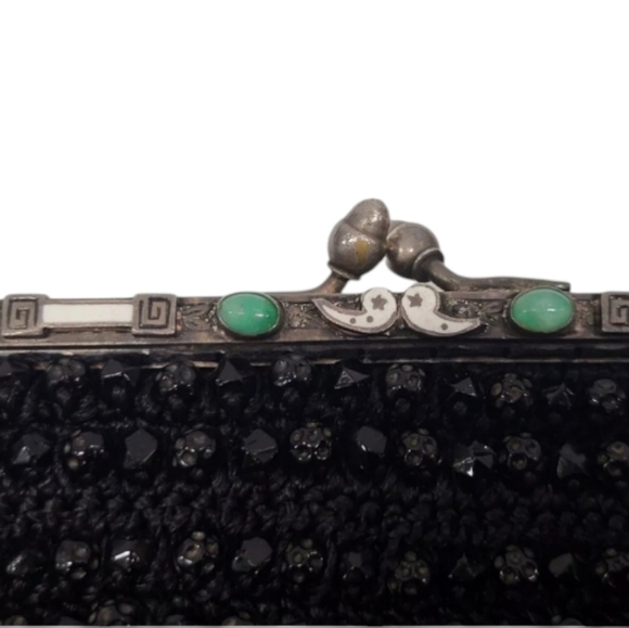 Antique Vintage 1920's Art Deco Beaded Black Flapper Handbag Purse Bag - Picture 5 of 11